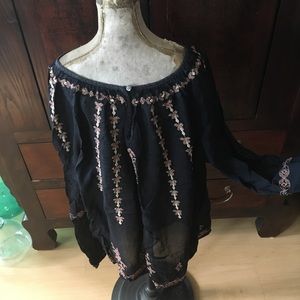 Lucky Brand Boho Peasant Blouse XS Black